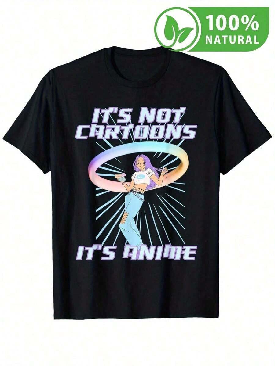 Camiseta de Anime para Hombre Diseño Exclusivo Estilo Retro Frase Humorística No Son Caricaturas Moda Urbana Juvenil Playera de Manga Corta Casual Ideal para Fans del Anime y Cultura Pop en México - Negro - Ver 1