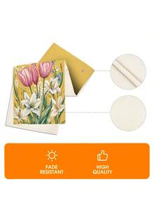 1 Pc Wisteria Hummingbird Tulip Lily Printed Linen Table Runner Farmhouse Style Rectangular Heat Resistant Table Decor For Spring Easter Kitchen Dining Party - Yellow - View 7