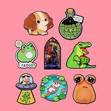 Pinos de esmalte com design de Sapos, Cachorros, Macacos, Broche de Lagoa e Água, Broche de Lapela, Broche em Acessórios de Vestuário, Joias da Moda, Presentes - Preto - Visão 3