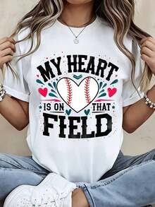 Camiseta con Estampado de Béisbol "In My T Ball Mom Era" para Mujer - Estilo Urbano Vintage Unisex, Holgada, de Algodón, Manga Corta, Cuello Redondo, 100% Algodón - Blanco - Ver 7