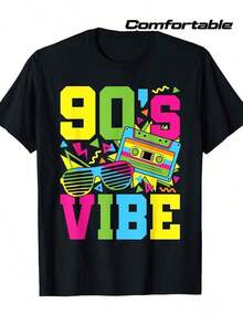Camiseta única 90's Vibe con diseño retro colorido y cintas de cassette ideal para amantes de la moda y2k perfecta para lucir en cualquier ocasión trendy y especial, cómoda y fresca, ¡no te quedes sin la tuya! - Negro - Ver 8