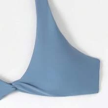 Two-Piece Solid Color Swimsuit For Girls, Sexy Bikini With Deep V-Neck And Push-Up Effect With Straps, High-End Pure And Seductive Style Swimsuit. - 黑色 - 查看 4