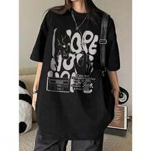 Camiseta para Mujer con Estampado de Diente y Pasta Dental, Manga Corta - Negro - Ver 1