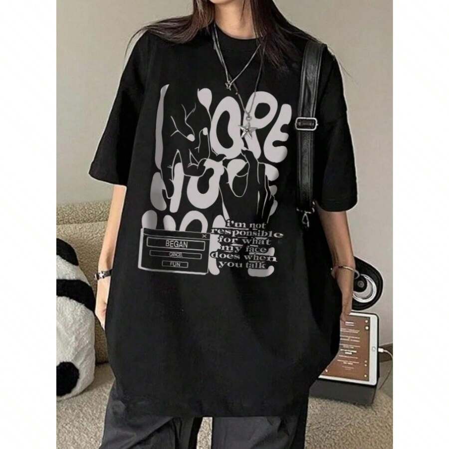 Camiseta para Mujer con Estampado de Diente y Pasta Dental, Manga Corta - Negro - Ver 1