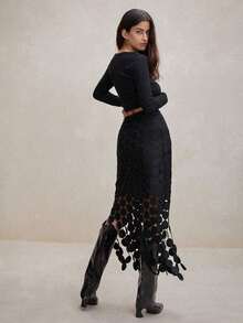 Maximist Double-Layer Maxi Skirt With Laser-Cut Multiple Circles - Black - View 2
