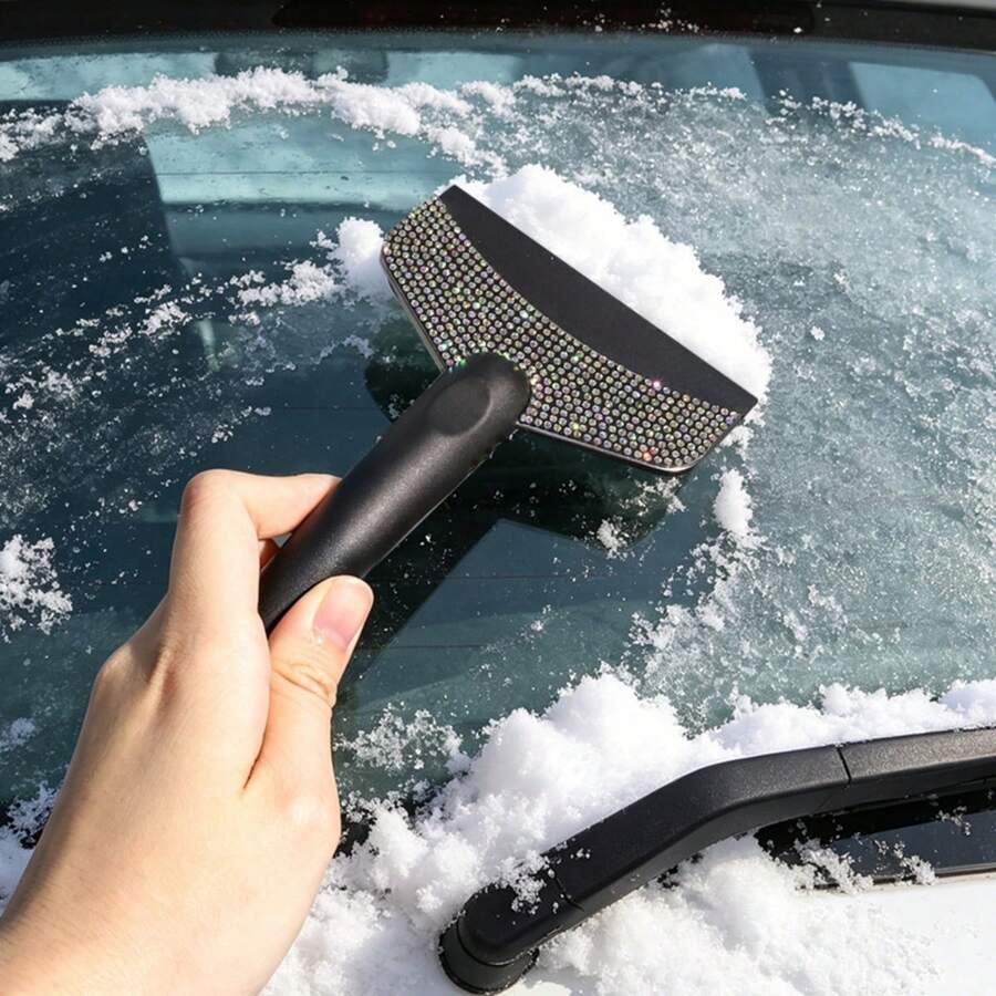 1pc Car Rhinestone Ice Scraper With Long Handle, Frost Remover Brush For Windshield, Stainless Steel Scraper, Car Winter Accessory Suitable For Cars, Trucks, SUVs, Snow Shovel