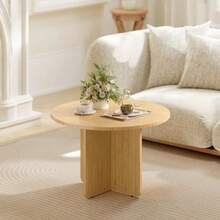 Round Coffee Table, Bamboo Living Room Table With Crossed Legs, Natural - Natural Color - View 2