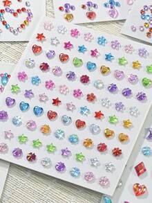 1 Sheet Colorful Star Flower Heart Glitter Rhinestone Face Stickers, Shiny Bow Shaped Stickers, Self-Adhesive Gemstone Diamonds For Face,Eyes, Makeup Tattoos For Women, Girls ,Concert Look - Multicolor - View 7