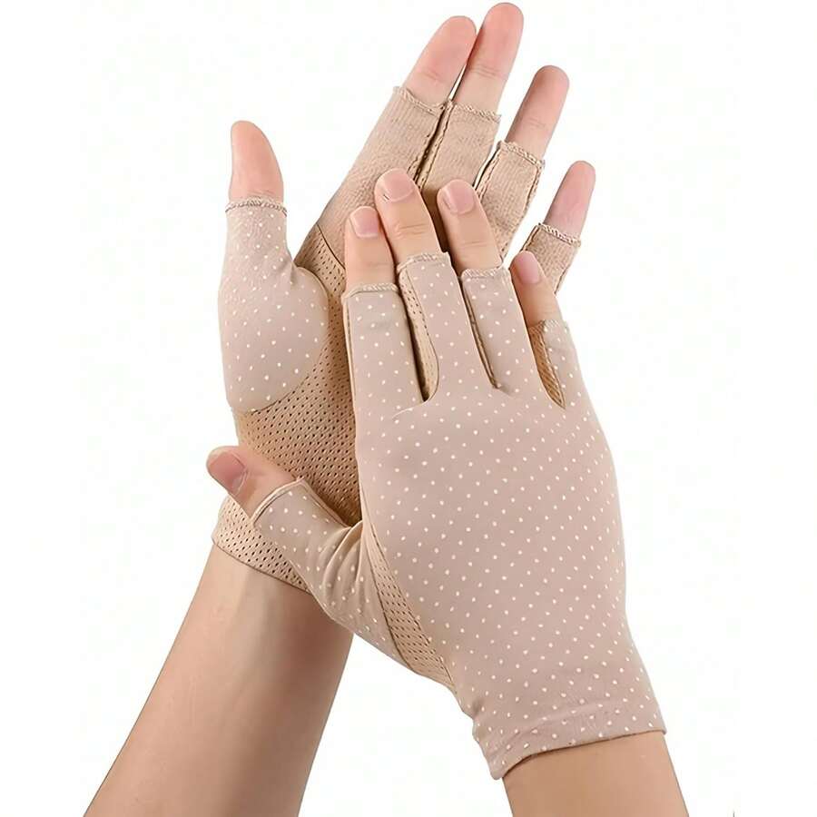 Women's Sun-Protective Fingerless Gloves, UV-Protective, Non-Slip Outdoor Driving Gloves - Apricot - View 1