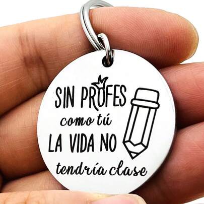 1pc Spanish Quote Stainless Steel Round Keychain For Teachers, Appreciation Gift For Women Men Teachers, Heartfelt Thank-You Present From Students, Perfect Teacher's Day Graduation Back-To-School Gift, Durable Waterproof Key Ring For Car Keys Backpack Purse, Cute Pencil Crown Design, Sentimental Accessory For Educators, Ideal Keepsake To Honor Hardworking Professors Tutors & School Staff