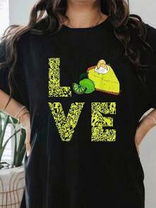 Playeras de mujer de algodón, camiseta casual para mujer, estampado de Key Lime Pie Love Leopard Lemon Pie Dessert Tart Lemon, camiseta estampada, manga corta, cuello redondo, top casual para verano y camisetas cómodas para la familia, camiseta Y2K, camiseta del Día de San Patricio, >ropa - Negro - Ver 7