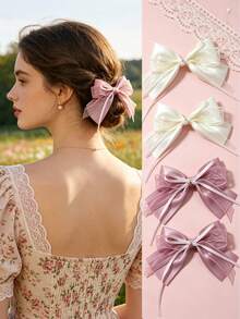 2/4pcs Versatile Solid Color Bow Hair Clips For Girls, 2 Color Options, Suitable For Daily Wear, Spring/Summer Hair Accessory, Ideal Gift For Women - Multicolor - View 1