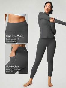 2026 GLOWMODE Featherfit™ High-Waisted Leggings With 24" Side Pocket - Dark Grey - View 3
