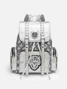 Fashion Large Capacity Multi-Compartment Women Backpack New Style All-Match PU Hot Diamond Backpack One-Shoulder Computer Bag - Silver - View 6