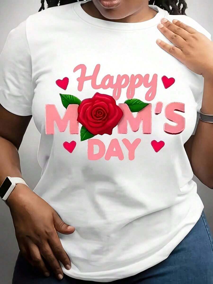 short-sleeveCamisetas casuales de manga corta con cuello redondo para uso diario, con diseños divertidos para el Día de la Madre, tallas grandes100% Cotton - Blanco - Ver 1