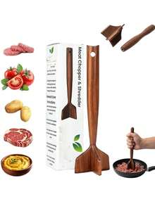 1pc Teak Wooden Meat Chopper, Wooden Ground Beef Masher, Meat Chopper For Ground Beef, Heat-Resistant Non-Scratch Wooden Meat Masher For Hamburger, Beef, Turkey, For Nonstick Cookware Heavy Duty Meat Chopper For Ground Beef For Nonstick Cookware - Multicolor - View 5