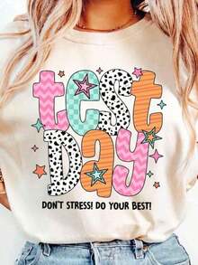 Camiseta para el Día de Pruebas, Camiseta para Pruebas Estatales de Maestros, Camiseta Retro para Pruebas, Camiseta de Coordinador de Pruebas Preppy, Camiseta para Pruebas Estandarizadas, Camisetas Oversize para Mujer, Camisetas Casuales Estampadas de Cuello Redondo y Manga Corta para Mujer, Camiseta de Moda de 1 Pieza, Camiseta de Algodón - Blanco - Ver 9
