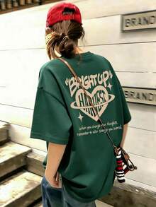 New Summer Z-Gen Y2K Style Women's Heart Print Round Neck Short Sleeve T-Shirt Casual - Dark Green - View 5