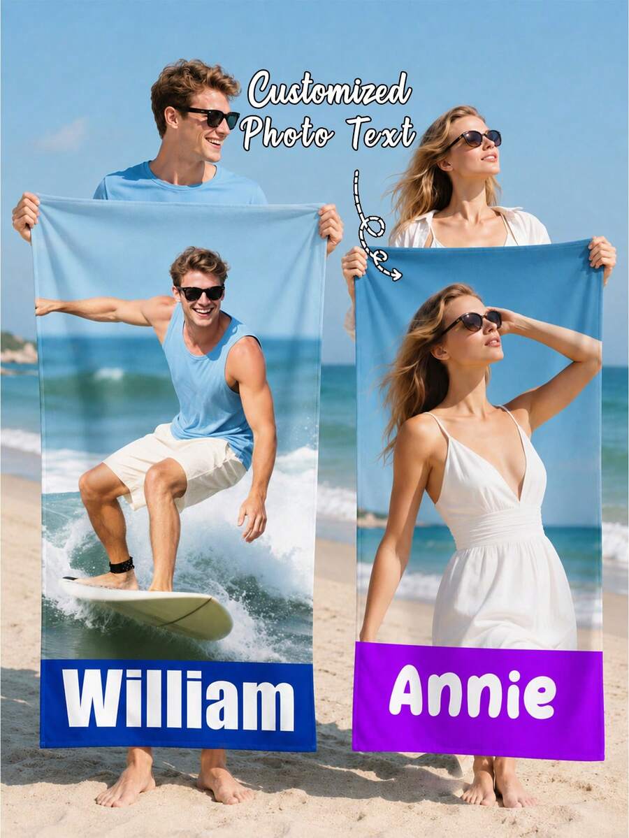 Customized Photo Beach Scarf, Customized Pattern Beach Scarf, Bath Towel, Customized Face Towel, Customized Pet Face Towel, Customized Printed Towel, Summer Holiday Bathroom Decoration, Travel Essentials, Travel Accessories, Beach Essentials, Sunshine Journey - Multicolor - View 1