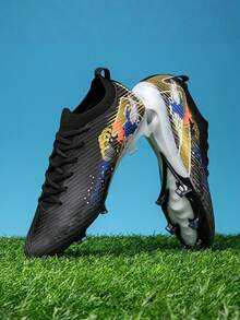 Men's Football/Soccer Shoes, Suitable For Artificial Turf, Natural Grass, Indoor & Outdoor Fields, Comfortable, Snug Fit, Traction, Explosive Power, Suitable For Team Sports, Training, Running, World Cup, Unisex, All Seasons - Black - View 2