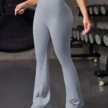 MewMuse. Seamluxe  Sport Pantalones deportivos para mujer de unicolor acampanados sin costuras - Gris - Ver 5