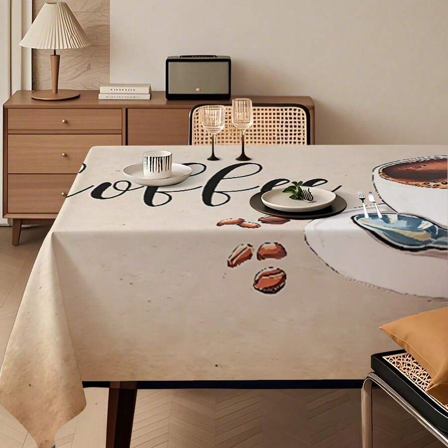 1 pieza, Decoración del hogar, Mantel con estampado de café, Rectangular, Tejido a máquina, Adecuado para cocina del hogar, comedor, cena de fiesta, picnic, camping, cita, boda, decoración de fiesta temática, uso interior y exterior - Multicolor - Ver 1
