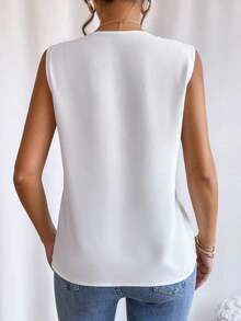 Blusas y tops sin mangas para mujer con cuello en V sólido para el trabajo - Blanco - Ver 2