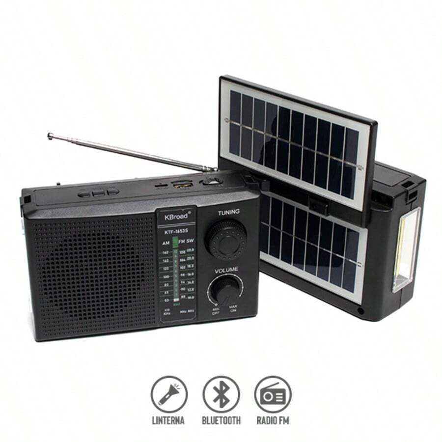 BUYTITI FM/AM Radio With Solar Panel And Retro Style Flashlight - Perfect For Emergencies - View 1