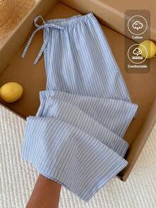 Pantalones a rayas rosas para mujer, vacaciones de verano - Azul - Ver 1