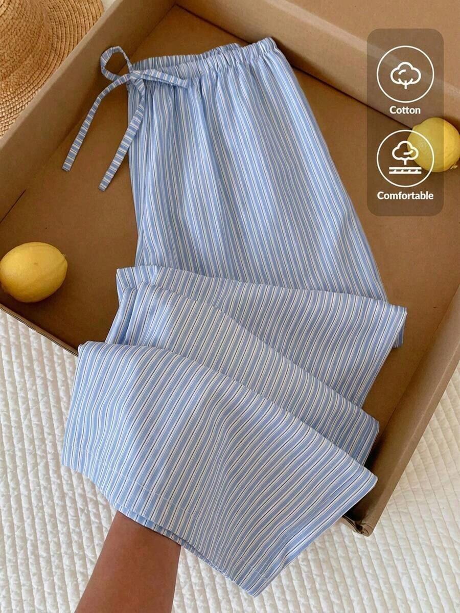 Pantalones a rayas rosas para mujer, vacaciones de verano - Azul - Ver 1