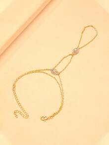 1 pieza Cadena de mano con cristal y strass, cadena de dedo, elegante y lujosa, adecuada para boda, fiesta, vacaciones, uso diario, ropa de calle, regalo para parejas y mujeres, vacaciones, cumpleaños - Dorado - Ver 4