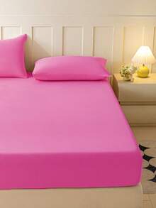 Camel Brushed Soft & Comfortable 3 PiecesBed Sheet Set - Hot Pink - View 3