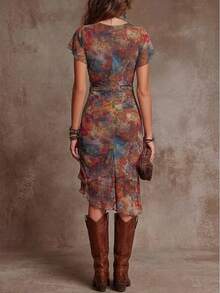 2026 Floral Print Dress – Cinched Waist, Body-Hugging, Flattering & Chic Midi Dress - 花色 - 查看 2
