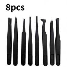 8pcs Anti-Static Black Carbon Fiber Tweezers Set - Multi-Functional Portable Straight & Bent Heat-Resistant Repair Tools, Industrial Precision Tweezers, High Elasticity, Suitable For Electronics, DIY Manual Tools, Phone Repair - Tweezers - View 12