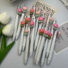 5pcs/Set Random Flower Tip Retractable Pens, 2sets/3sets Smooth Writing Ballpoint Pens, Suitable For Students, Exams, Office, Durable Stationery (Black) - White Chalk Flower - View 5