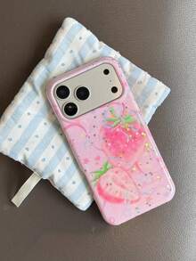 Unique Hollow Gilded Colorful Fruit Design Phone Case Compatible With Iphone 17 Pro Max, Minimalist & Fresh New 17 Pro, Shock-Proof Cover For IPhone 16 Pro Max, Stylish 16 Pro, 15 Pro Case For Women - Pink - View 5