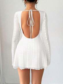 Vestido elegante y romántico, de estilo elegante para ir al trabajo, sexy, adecuado para fiesta, vacaciones, vuelta al colegio, cita romántica, boda o cumpleaños, ajustado, de encaje, de manga larga y mini, para otoño/invierno - Blanco - Ver 12