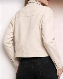 Women's Fashion Denim Jacket - 杏色 - 查看 4