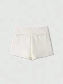 Minifalda asimétrica envolvente de unicolor casual para mujer, falda-pantalón minimalista de moda para el verano - Beis - Ver 2