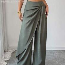 MewMuse. Elenzya Pantalones sueltos asimétricos elegantes y casuales para mujer - Verde - Ver 5