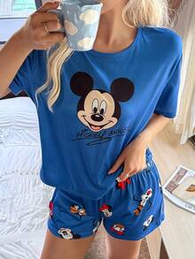 Disney Mickey Mouse Print Short Sleeve Shorts Pajama Set - Multicolor - View 6
