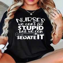 1 pieza de playera  para hombre y mujer, 100% algodón puro, cuello redondo casual con estampado, manga corta transpirable para uso diario, playera  femenina con lema divertido de enfermera - Negro - Ver 2