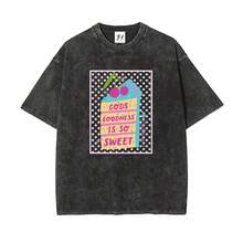 God's Goodness Is So Sweet - Christian Flirty Acid Wash T-Shirt | Adorable Cake Design Retro Style T-Shirt "God's Goodness Is So Sweet" | Oversized Christian Flirty Top - 黑色 - 查看 4