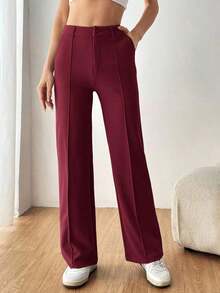 Pantalones rectos de traje sólidos para mujer en otoño/invierno - Burdeos - Ver 3