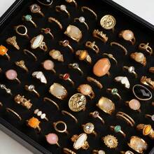 Juego de 15 anillos de mujer con formas geométricas, estilo mixto elegante y de lujo, anillos de dedo de varias piezas para fiesta, boda, uso diario, regalo de joyería de moda, envío aleatorio - 15 anillos punk al azar - Ver 4