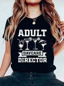 Camiseta Divertida para Bares y Bares de Adultos, Estampado Floral, Cuello Redondo, Manga Corta, Tejido Elástico, Top de Verano Transpirable y Cómodo - Negro - Ver 7