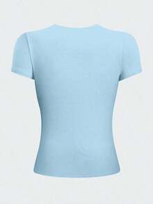 Women's Graphic Print T-Shirt Blouse, Casual Style, Love Print, Couples, Heart, February, Regular Fit, Soft Material, Crew Neck, Short Sleeves, Everyday Wear, Day Or Night, Street Style, Home, Comfortable, Cool, Lightweight, Modern, Youthful, Urban Aesthetic, Spring, Summer, Beach, Heat, Y2K, Feminine, Religious Phrase, God's Timing Is Perfect, Christian Lettering, Heart - 天藍色配黑色 - 查看 2