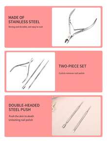 3pcs/2pcs Professional Multi-Function Nail Cuticle Removal Set, Includes Full Jaw Cuticle Pliers, Cuticle Pusher And Gel Nail Remover, Helps You Effectively Clean Nail Cuticles, Remove Nail Gel And Care For Nails, Perfect For Beginners, Nail Enthusiasts And Nail Technicians Who Need Precise And Efficient Cuticle Trimming - Silver - View 9