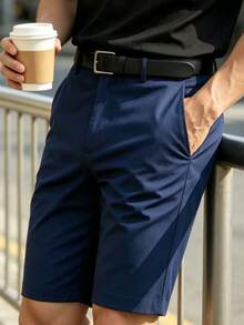 春夏高爾夫時尚休閒男士西裝短褲，適合戶外休閒、高爾夫球場、居家、旅行與度假，男士百慕達短褲 - 寶藍色 - 查看 2