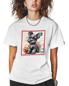 Camisetas para Mujer de Manga Corta, Cuello Redondo de Algodón, con Estampado de Perro o Cachorro, Borde Rojo, Camisetas Básicas Casuales, Tallas XS-5XL, Blanco 5XL - Blanco - Ver 8